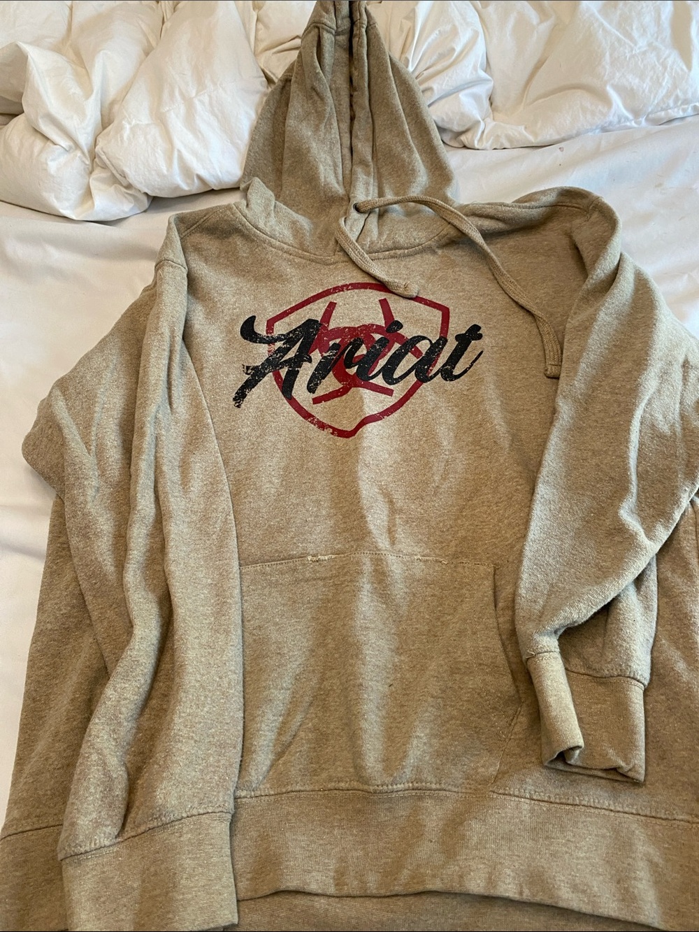 Ariat Tan Hoodie with Red and Black Logo